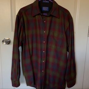 Red/green plaid Pendleton button up lodge shirt